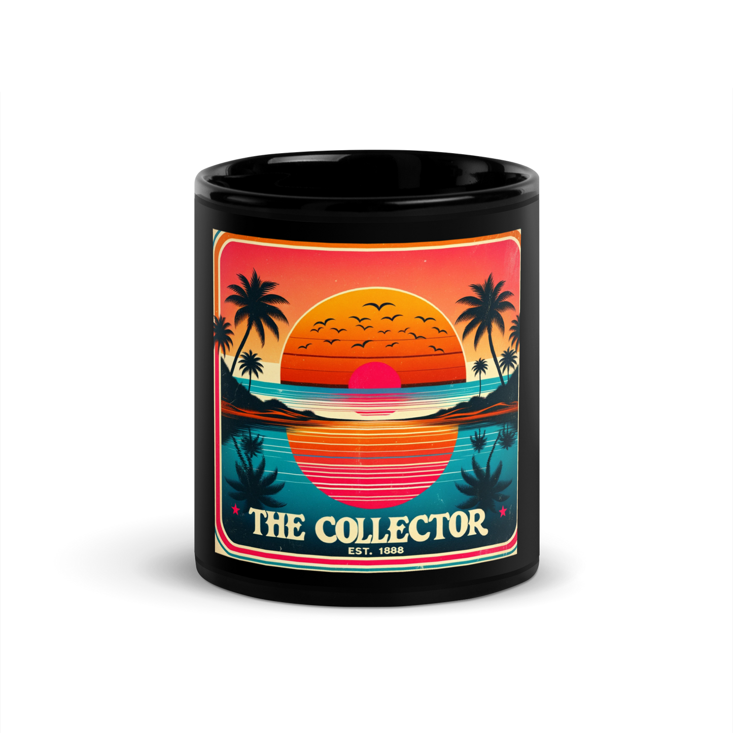 The Collector Sunset Beach Black Glossy Mug